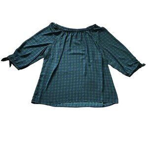 Talbots Blackwatch Plaid‎ Blouse Women's Plus Size 2X Plaid 3/4 Tie Sleeves